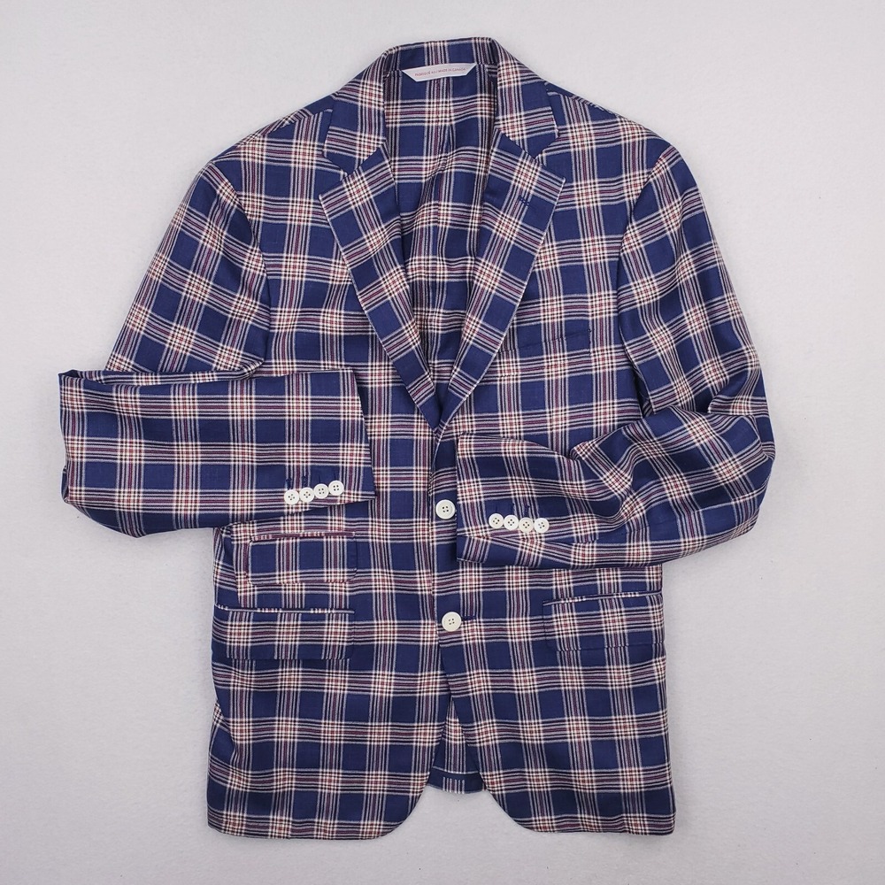 Samuelsohn Blazer Men 40 Blue Loro Piana Tartan Plaid Sport Coat Wool Silk Linen